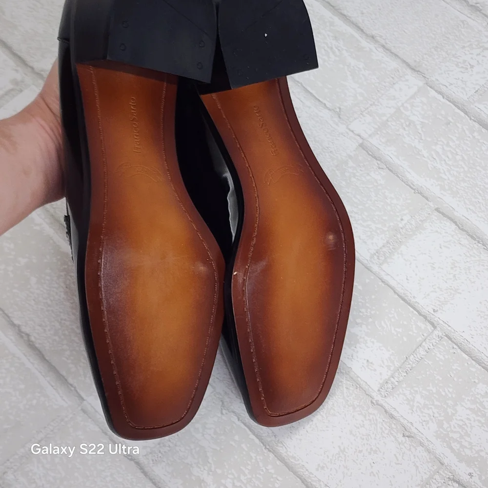 Franco Sarto Glossy Black Loafers with Gold Detail